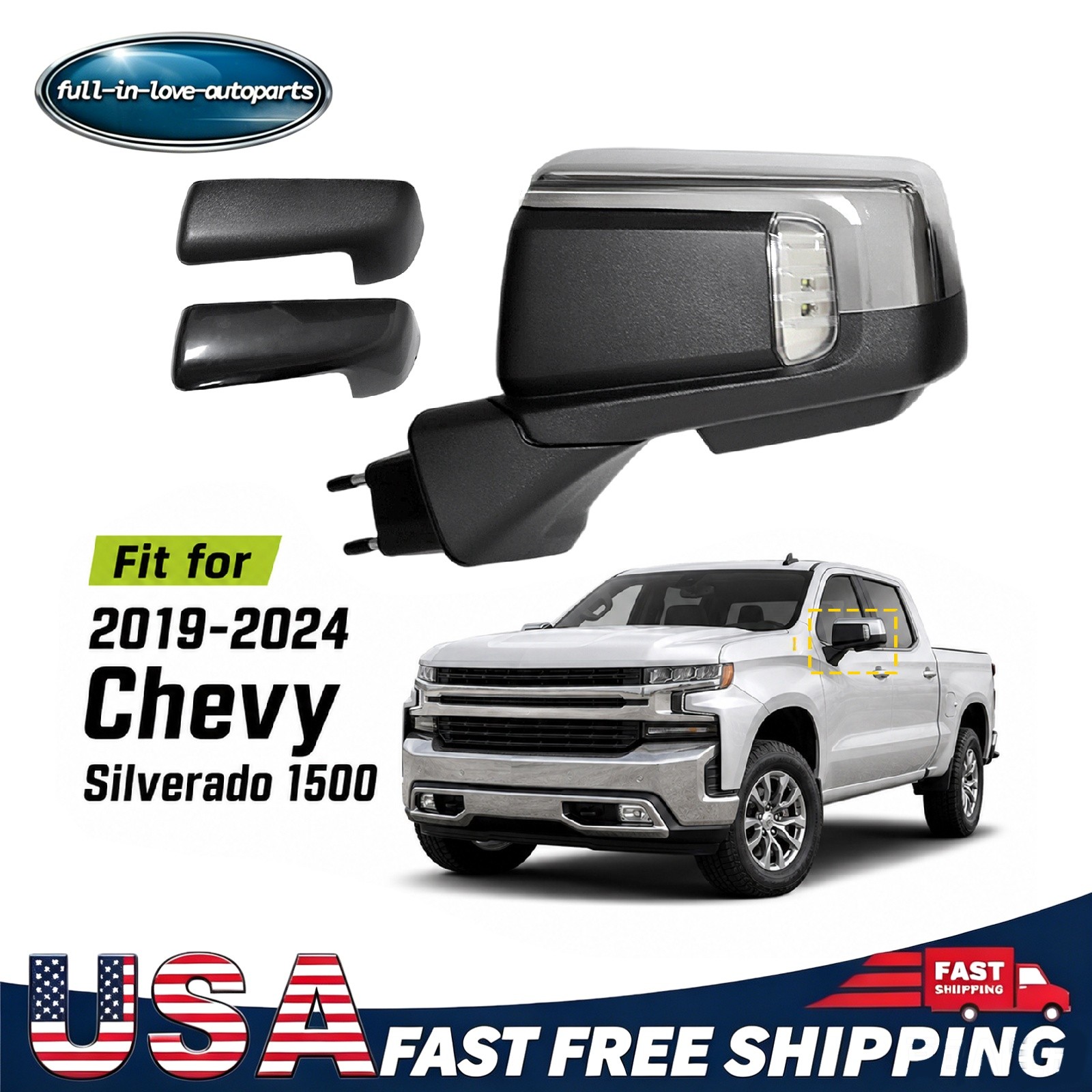 For 2019-2024 Chevy Silverado 1500 Left Side Mirror W/ Camera BSD Heated 16Pin