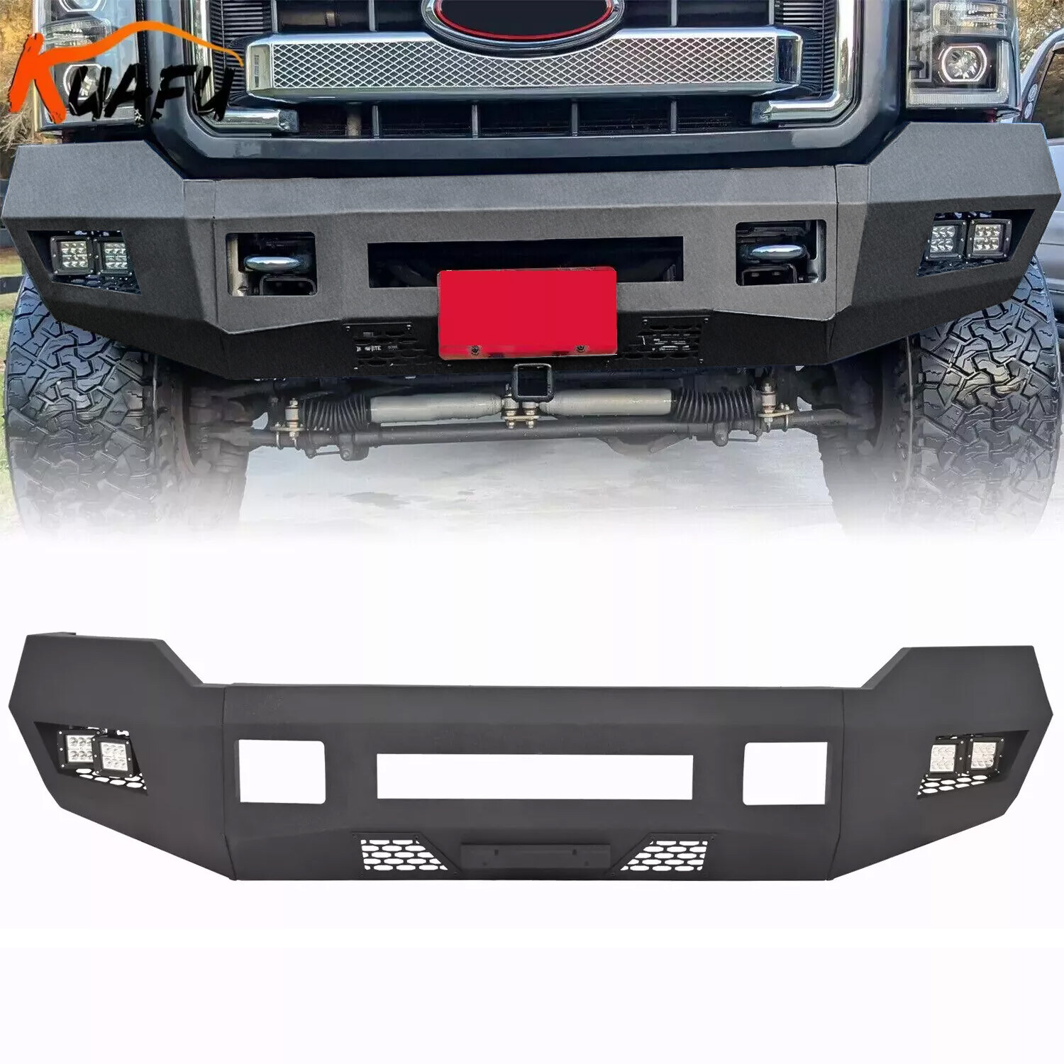 For 2011-2016 Black Front Bumper w/ LEDs 2/4WD Ford F250 F350 Heavy Duty Steel