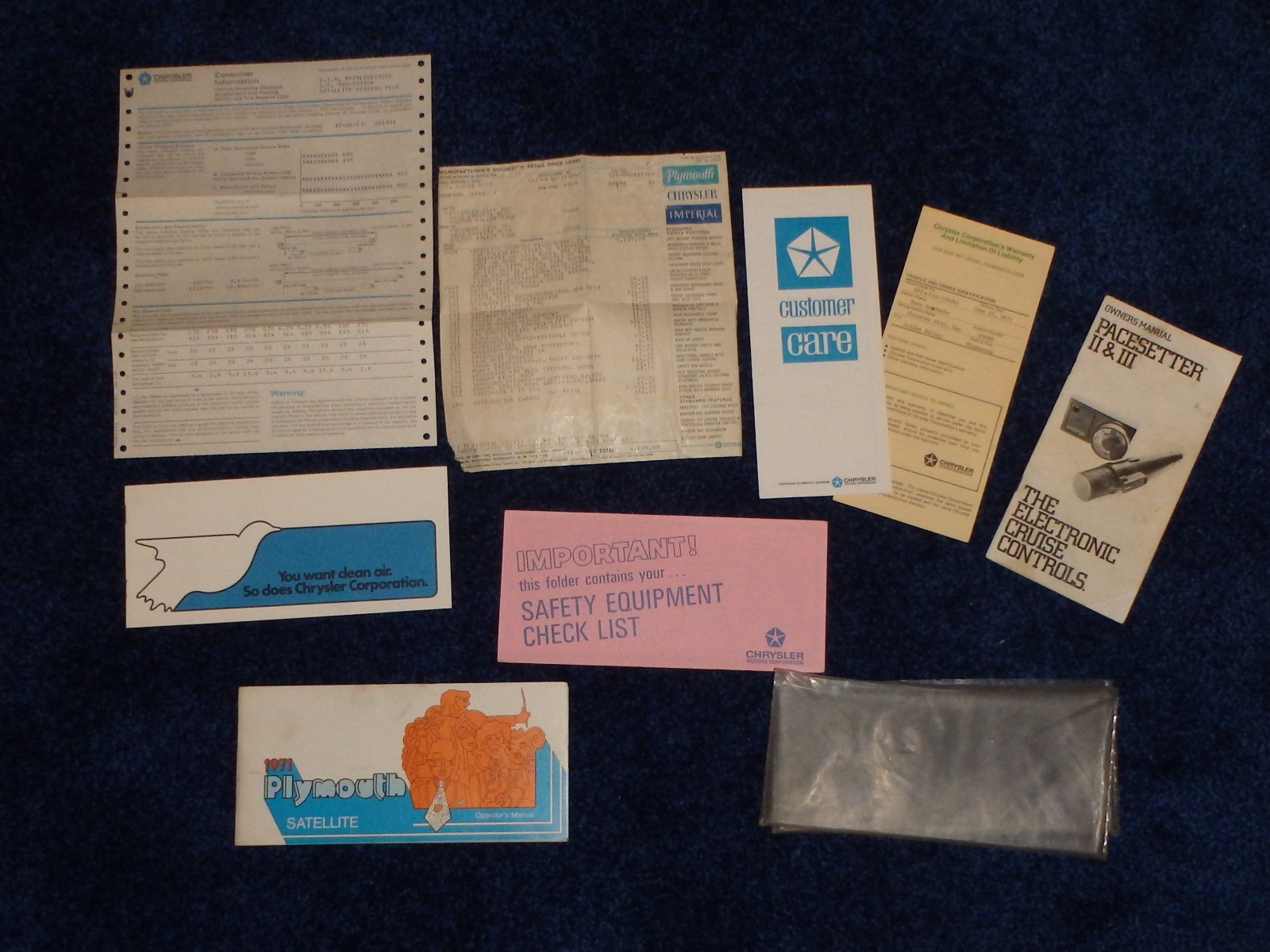 1971 Plymouth Satellite Operators Manual Package Original OEM W/ window sticker