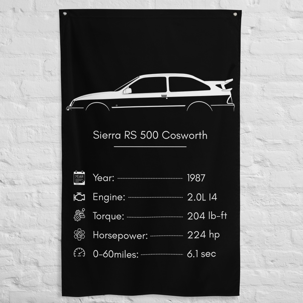 Sierra RS 500 Cosworth 1987 Car Silhouette Flag 3x5 ft Garage Banner Wall Decor