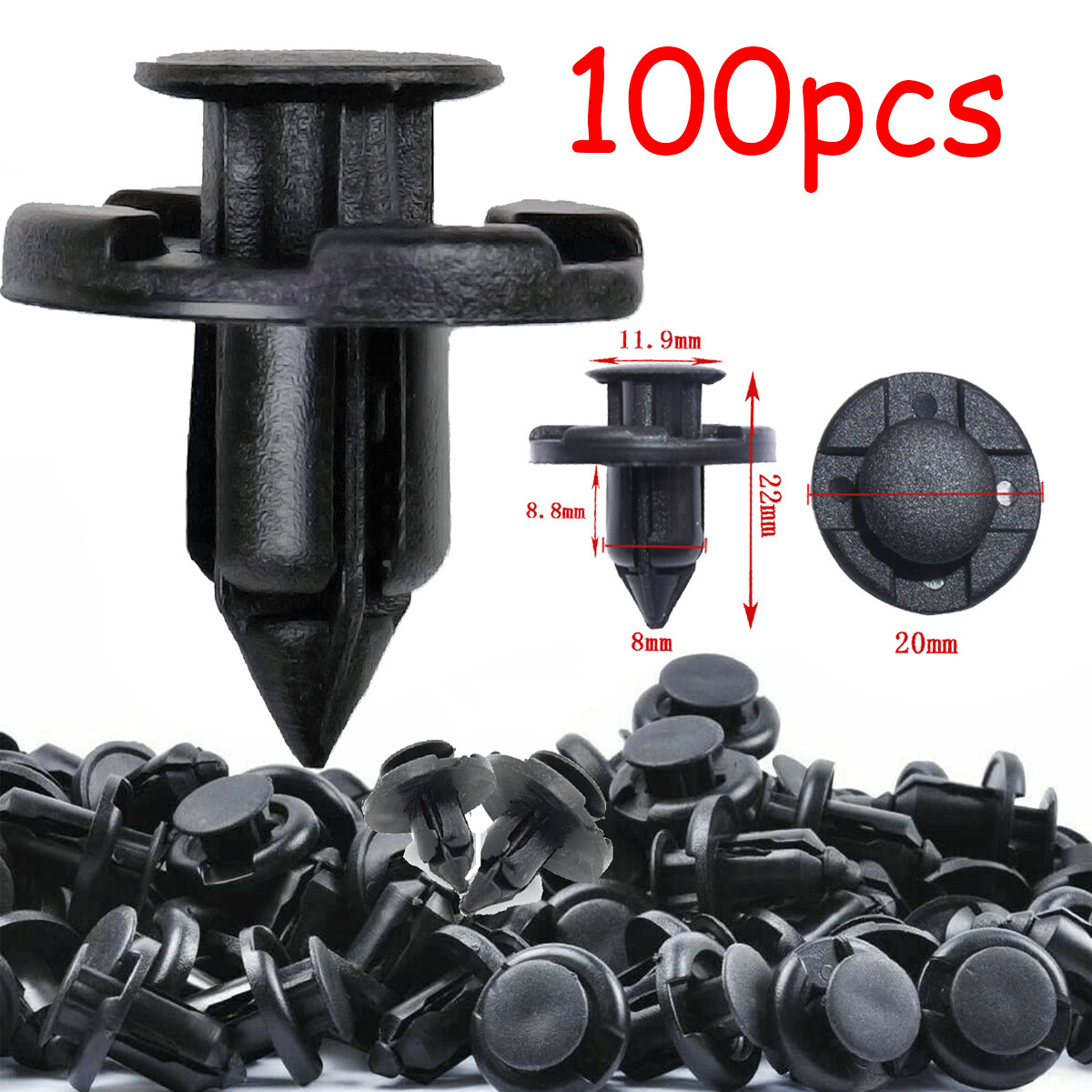 For NISSAN 100pcs Bumper Clips 8mm Plastic Rivet Fastener Mud Flaps Fender Push