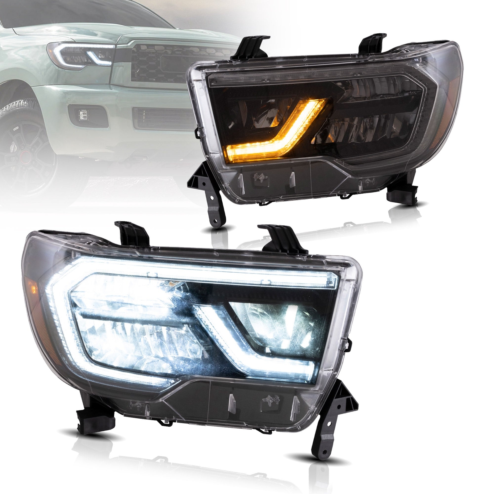 Pair LED Headlights For 2007-2013 Toyota Tundra & 2008-2020 Sequoia W/Sequential Pair LED Headlights For 2007-2013 Toyota Tundra & 2008-2020 Sequoia W/Sequential