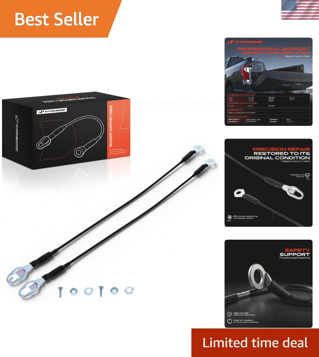 Lightweight Steel Tailgate Support Cable 23-1/2 Inch for Ford & Lincoln Vehicles