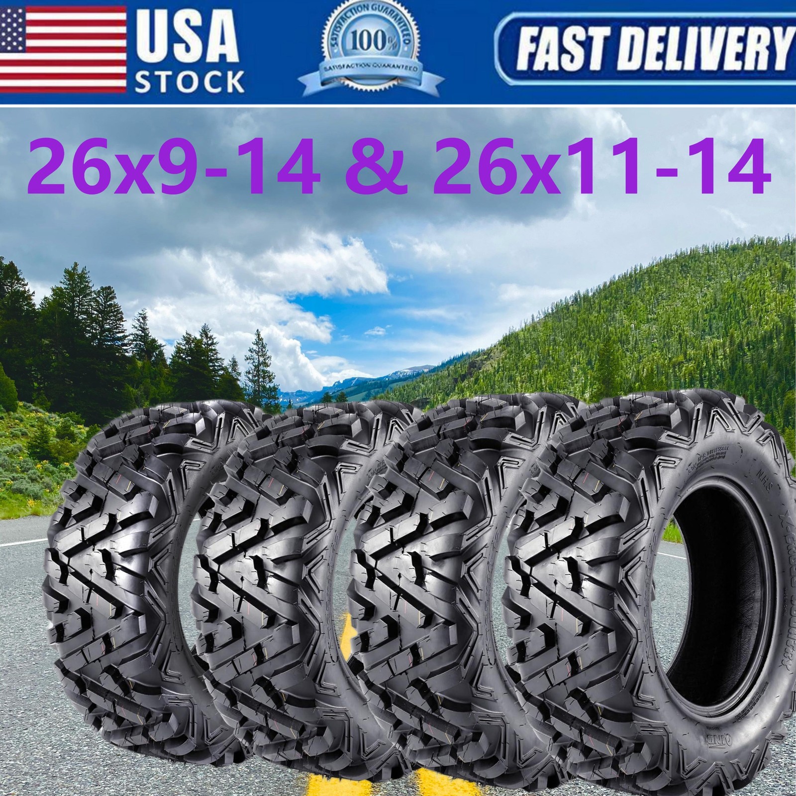 4pcs 26x9-14 26x11-14 Front Rear ATV UTV Tires 26x9x14 26x11x14 6 Ply Rated Mud
