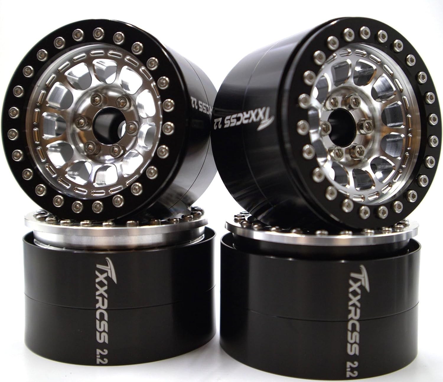 RC 2.2 Aluminum Alloy Beadlock Wheels and Tires Upgrades Black Silver RC 2.2 Aluminum Alloy Beadlock Wheels and Tires Upgrades Black Silver