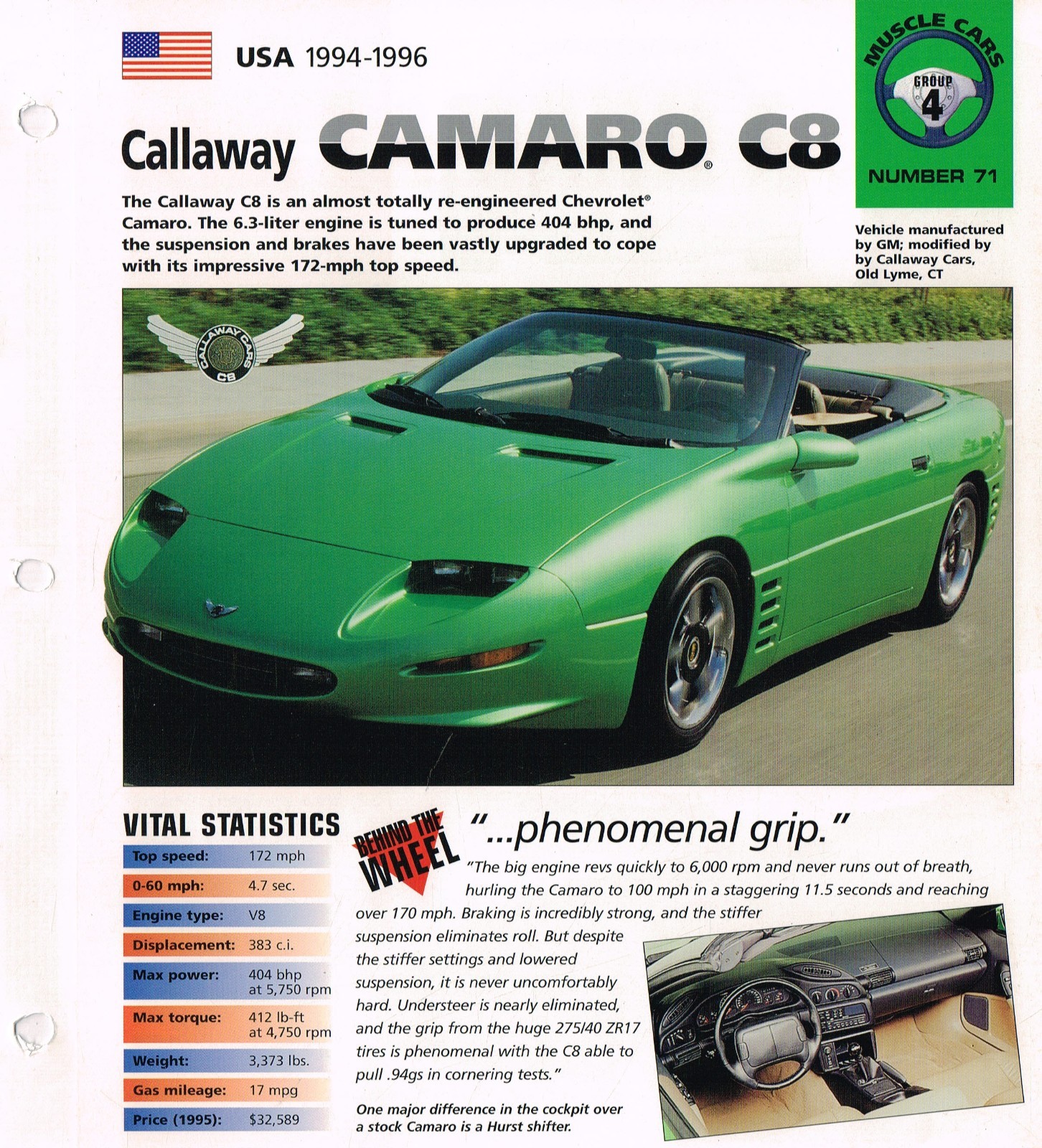 Chevy CALLAWAY CAMARO C8 / C-8 IMP Brochure: 1994,1995,1996