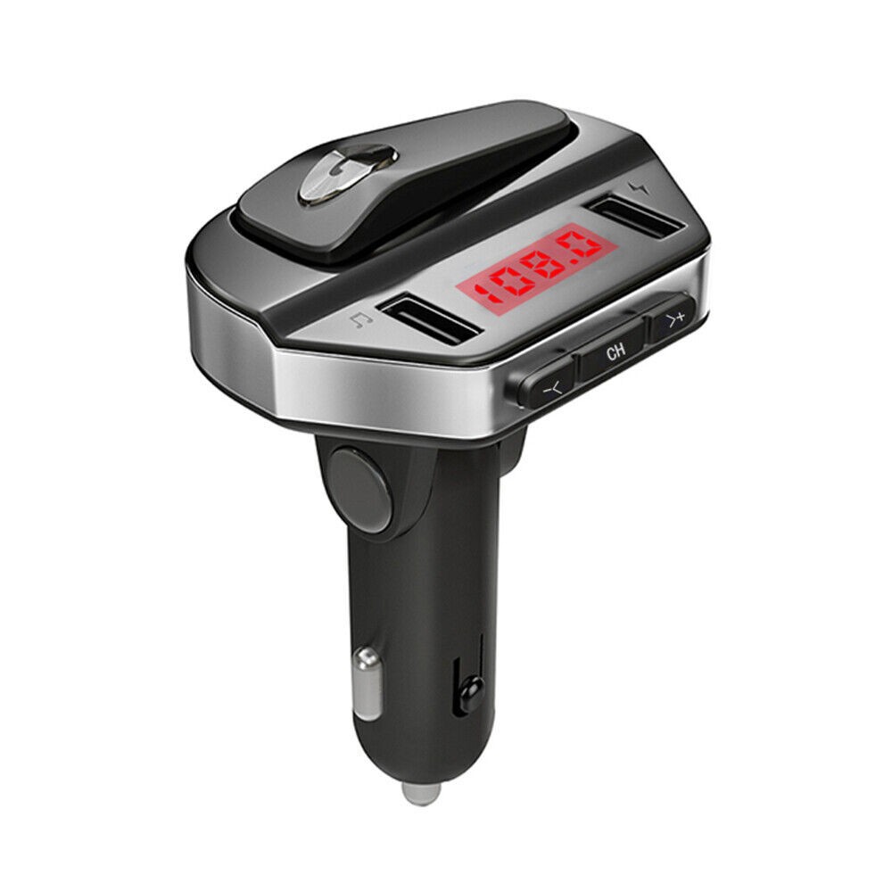 Bluetooth 5.0 Car Wireless FM Transmitter Adapter USB Charger Earpiece Headphone