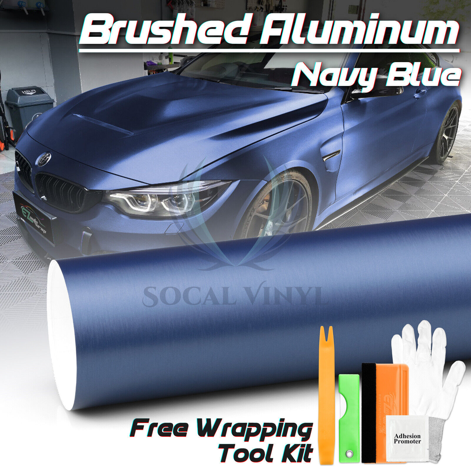Premium Brushed Aluminum Navy Blue Steel Vinyl Wrap Sticker Decal Air Release