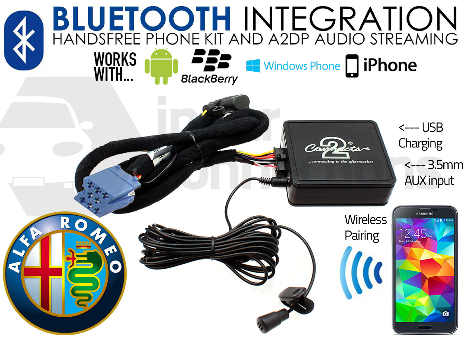 Alfa Romeo Brera Bluetooth streaming adapter handsfree calls CTAARBT001 AUX car
