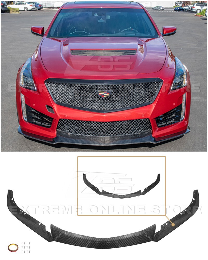 For 16-19 Cadillac CTS-V CARBON FIBER Package Front Bumper Spoiler Lip Splitter