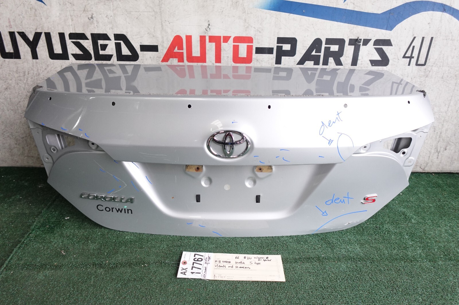 w/dents 2014 2015 2018 TOYOTA COROLLA S TYPE REAR DOOR TRUNK LID OEM AX17767 w/dents 2014 2015 2018 TOYOTA COROLLA S TYPE REAR DOOR TRUNK LID OEM AX17767