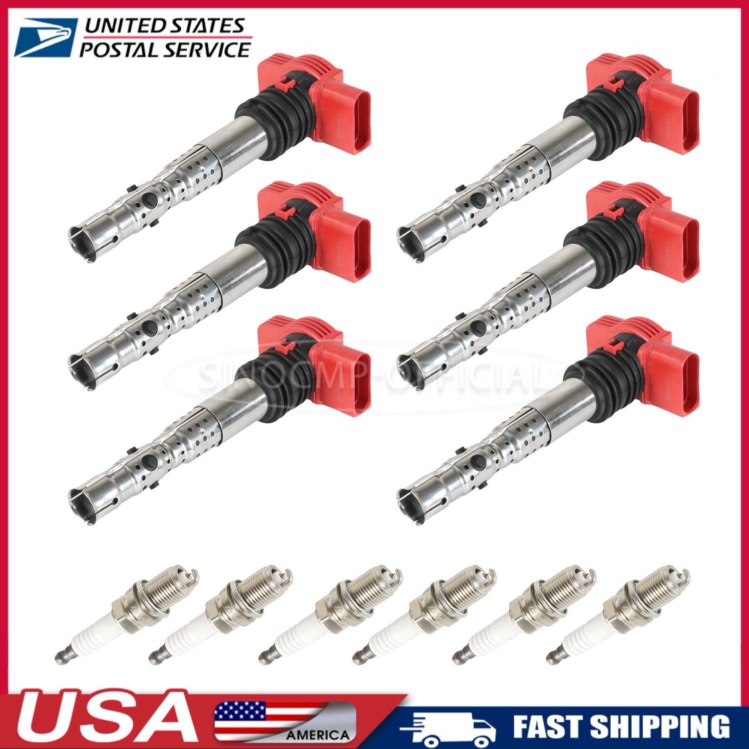 6pcs Ignition Coils & 6pcs Iridium Spark Plug 7092 UF483 for 2002-2005 Audi A4