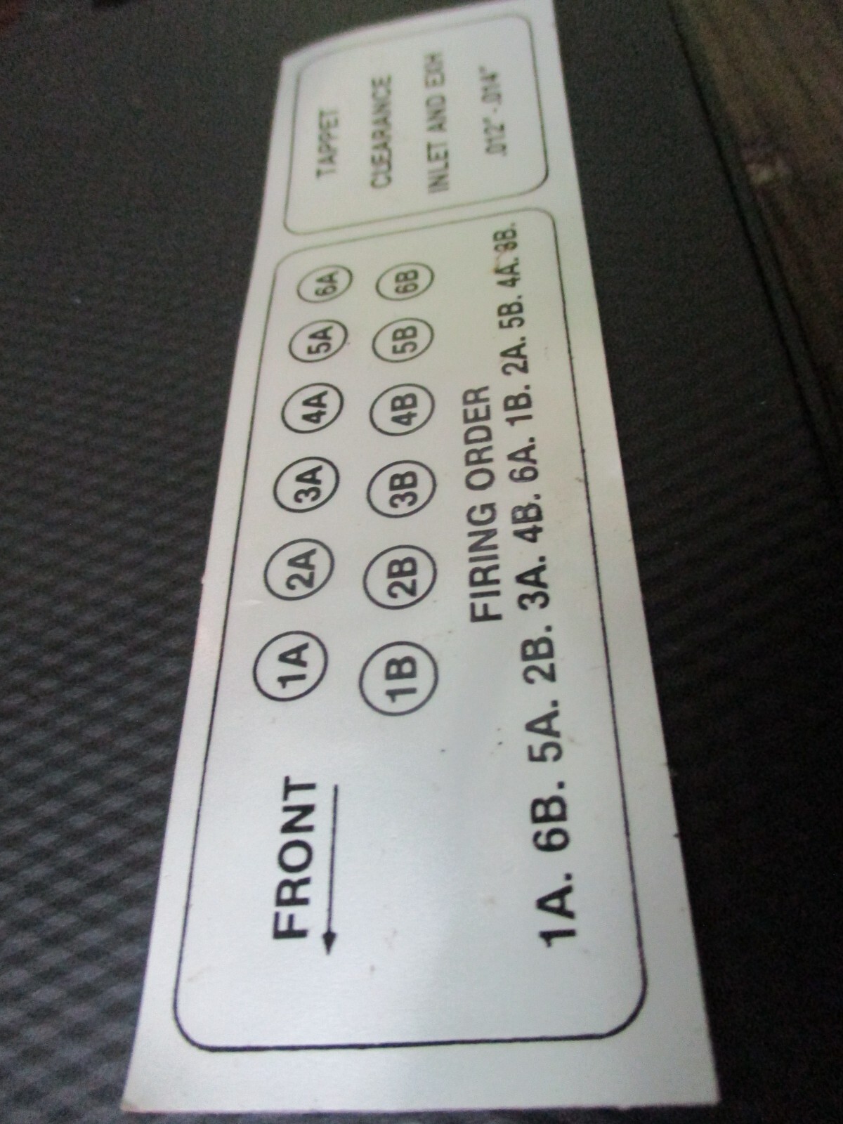 Jaguar E-Type series III V12 air cleaner  firing order plaque sticker C34433,