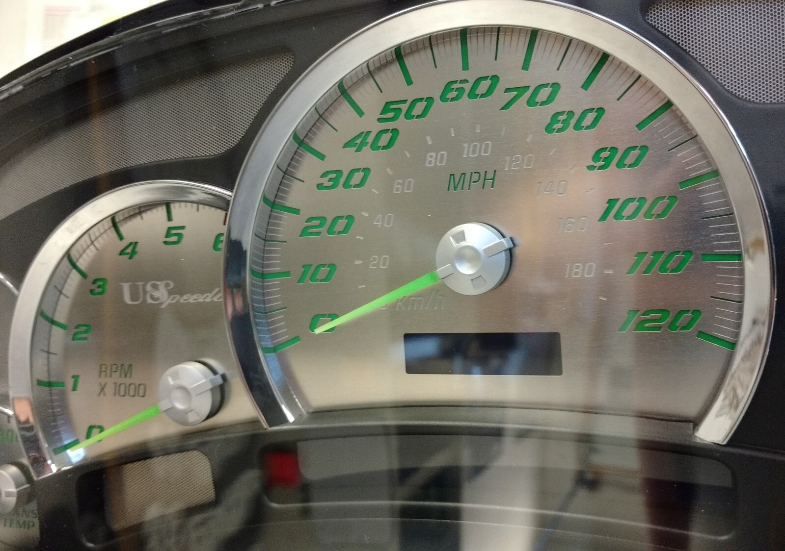 US Speedo Stainless Steel Gauge Face Kit Green Text & Matching Pointers GM 03-06