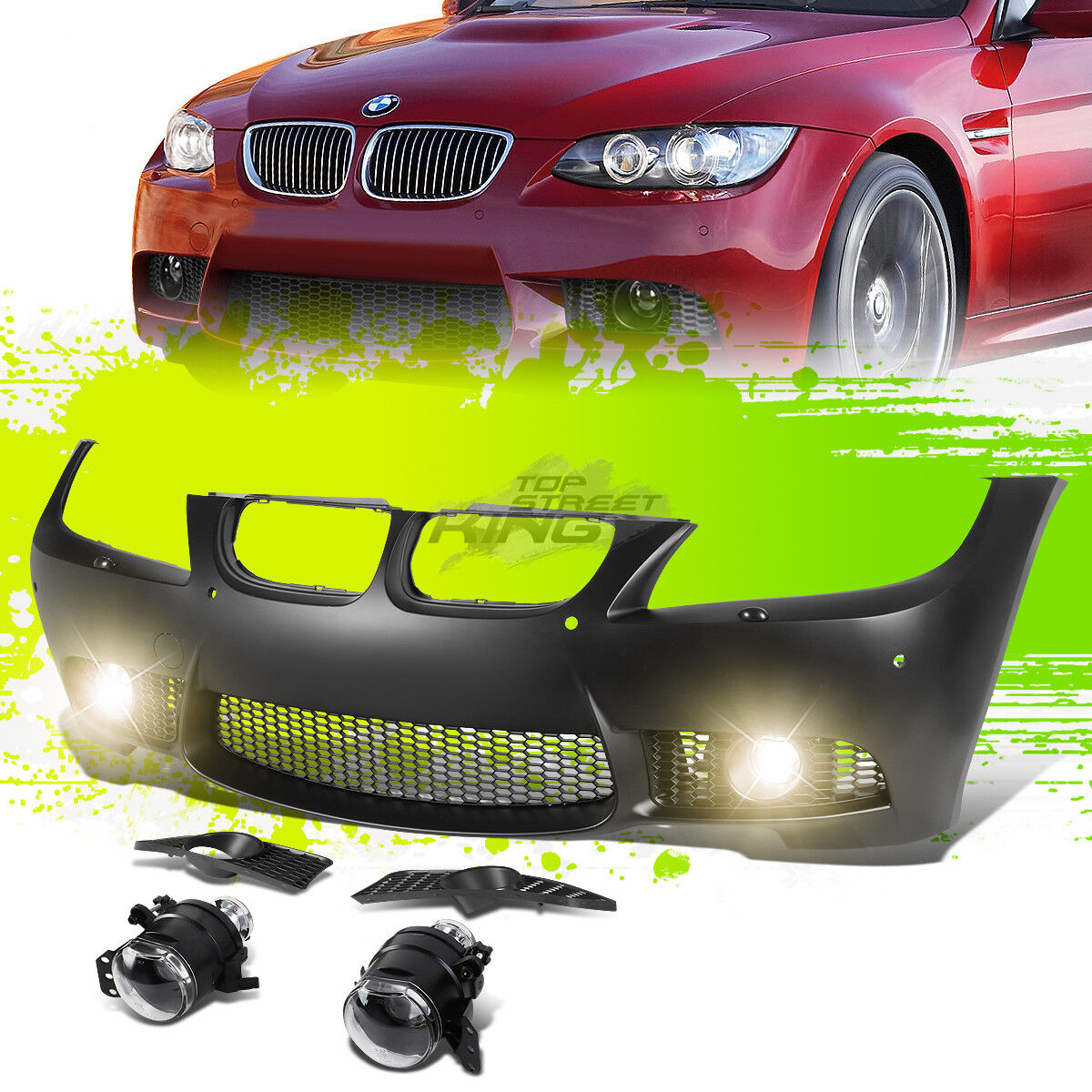 PAINTABLE M3 STYLE FRONT BUMPER+GRILLE+FOG LIGHT FOR 09-11 E90 3-SERIES WITH PDC