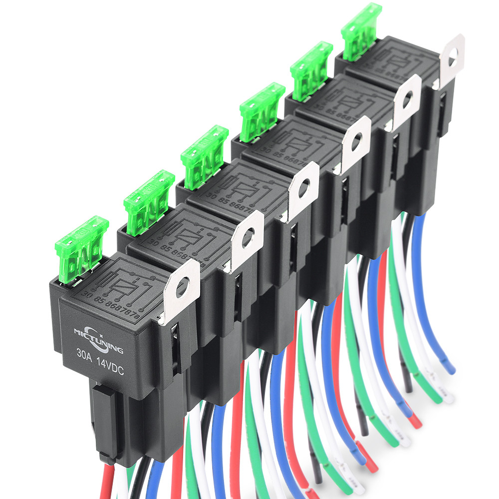 6 Packs 12V 5 Pin Fuse Relay Switch Harness Set SPST 14 AWG Hot Wires Fuse Kit