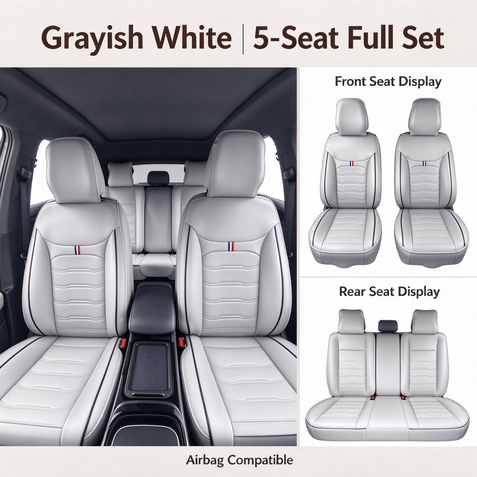 Car Seat Covers 5-Seats for Acura Leather Cushion Waterproof Light Gray