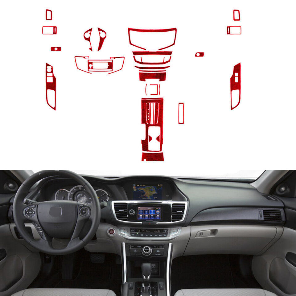 Red Carbon Fiber Full Interior Cover Kit Trim Set For Honda Accord 2013-2017