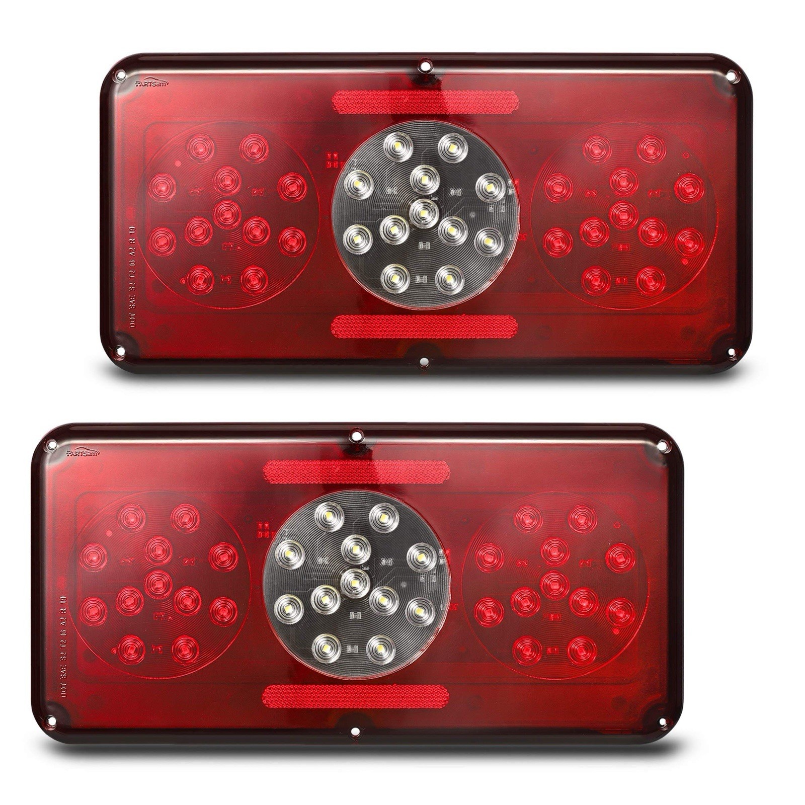 Partsam 2Pcs Rectangle LED Trailer Camper RV Triple Tail Lights Standard, Red 