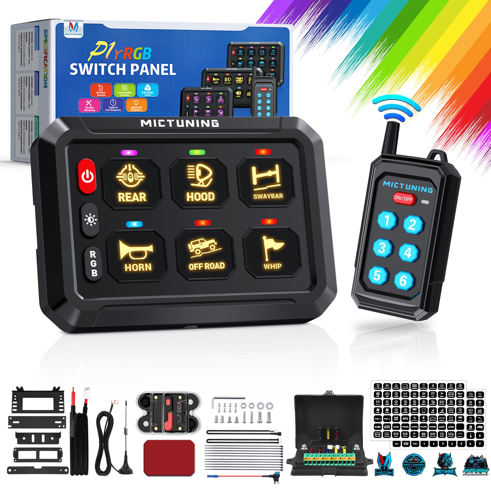 Wireless RGB 6 Gang Switch Panel 12V 24V Remote Control LED Relay System Marine