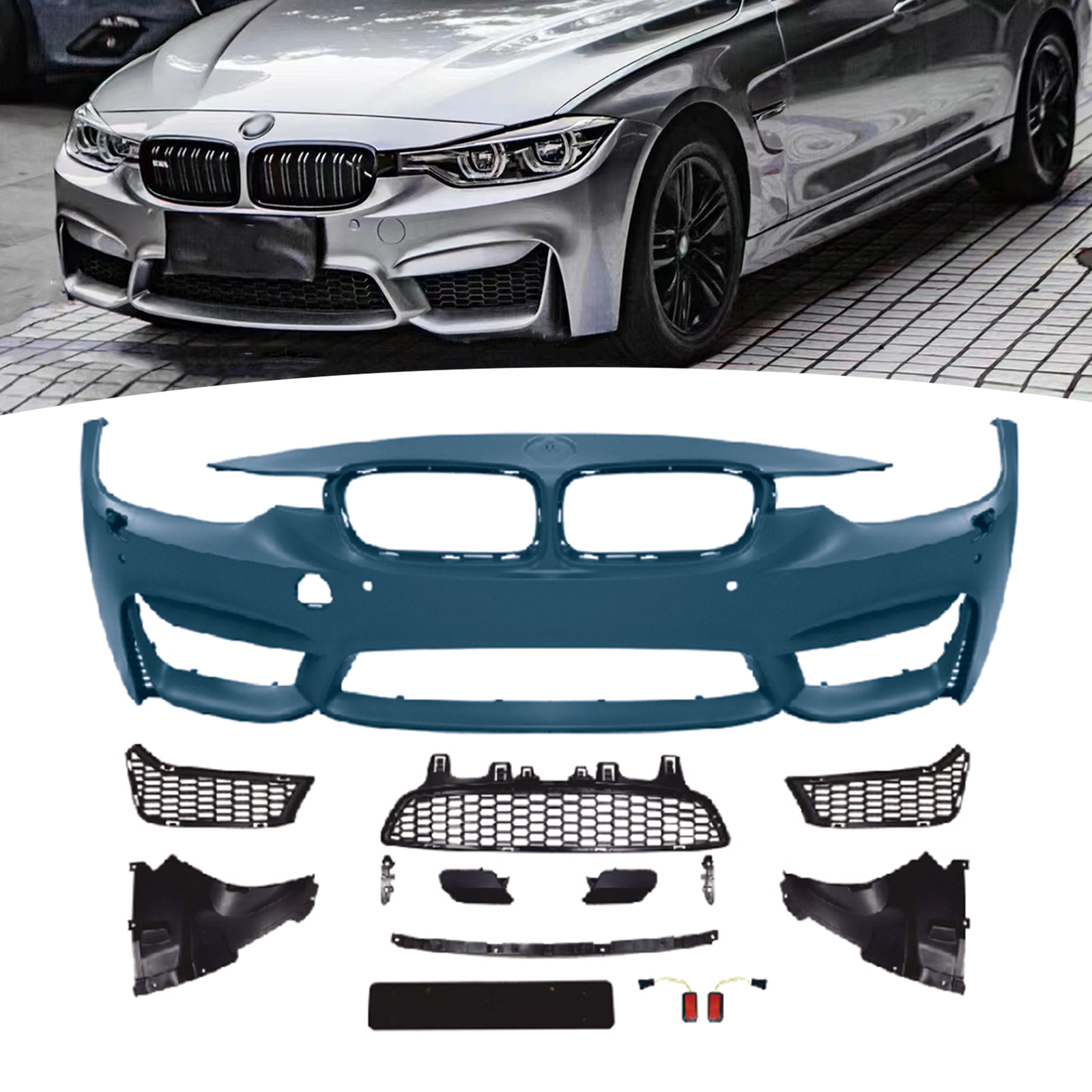 Fits 13-18 BMW F30 3 Series Sedan M3 Front Bumper Conversion Cover W/ PDC Holes Fits 13-18 BMW F30 3 Series Sedan M3 Front Bumper Conversion Cover W/ PDC Holes