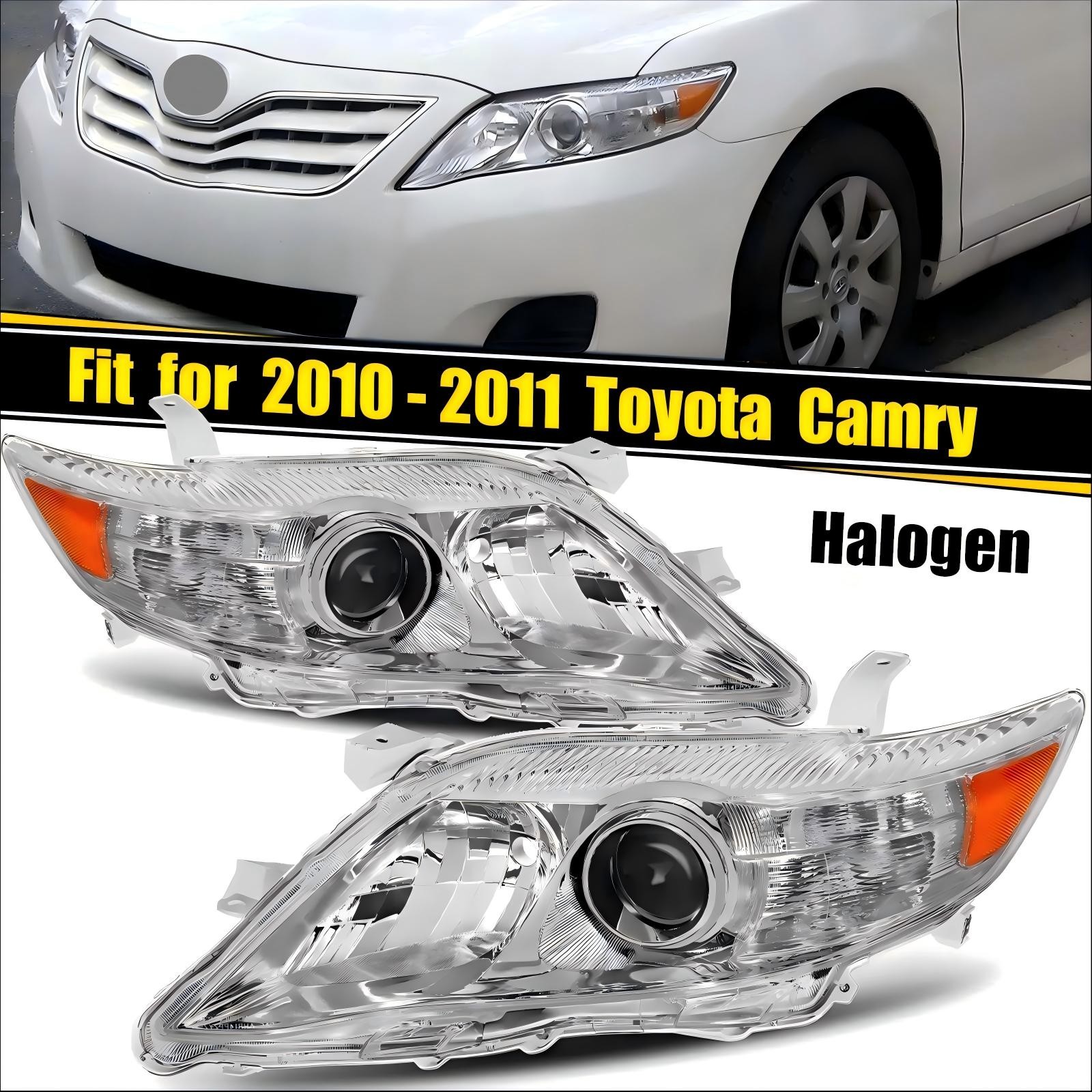 Pair Headlights Reflector For 2010-2011 Toyota Camry Sedan 4-Door Chrome Clear