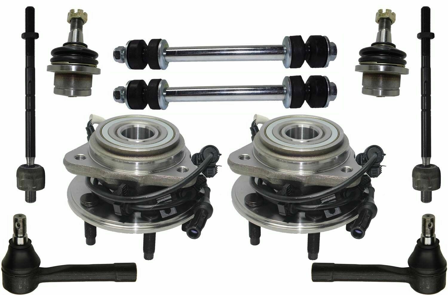 10 Pcs Kit Front Wheel Bearing and Hub Assembly Inner Outer Tie Rod Ends Lower
