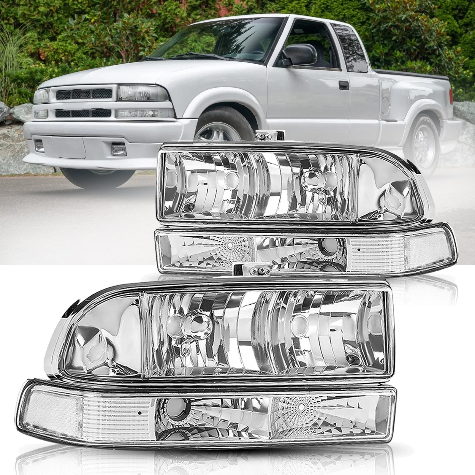 For 98-04 Chevy S10 Blazer Chrome/Clear Corner Headlights W/ Bumper Headlamps