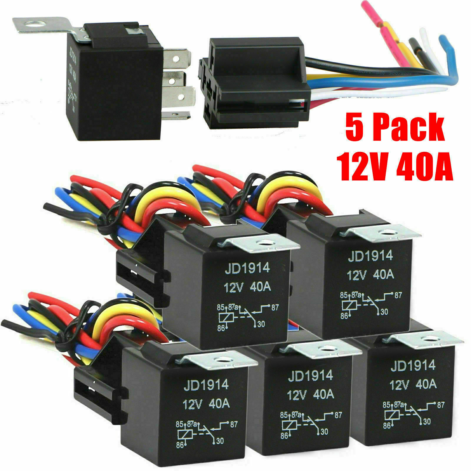 5X 12V DC 40A 5Pin Relay Switch Harness Automotive SPDT Car Socket Waterproof 