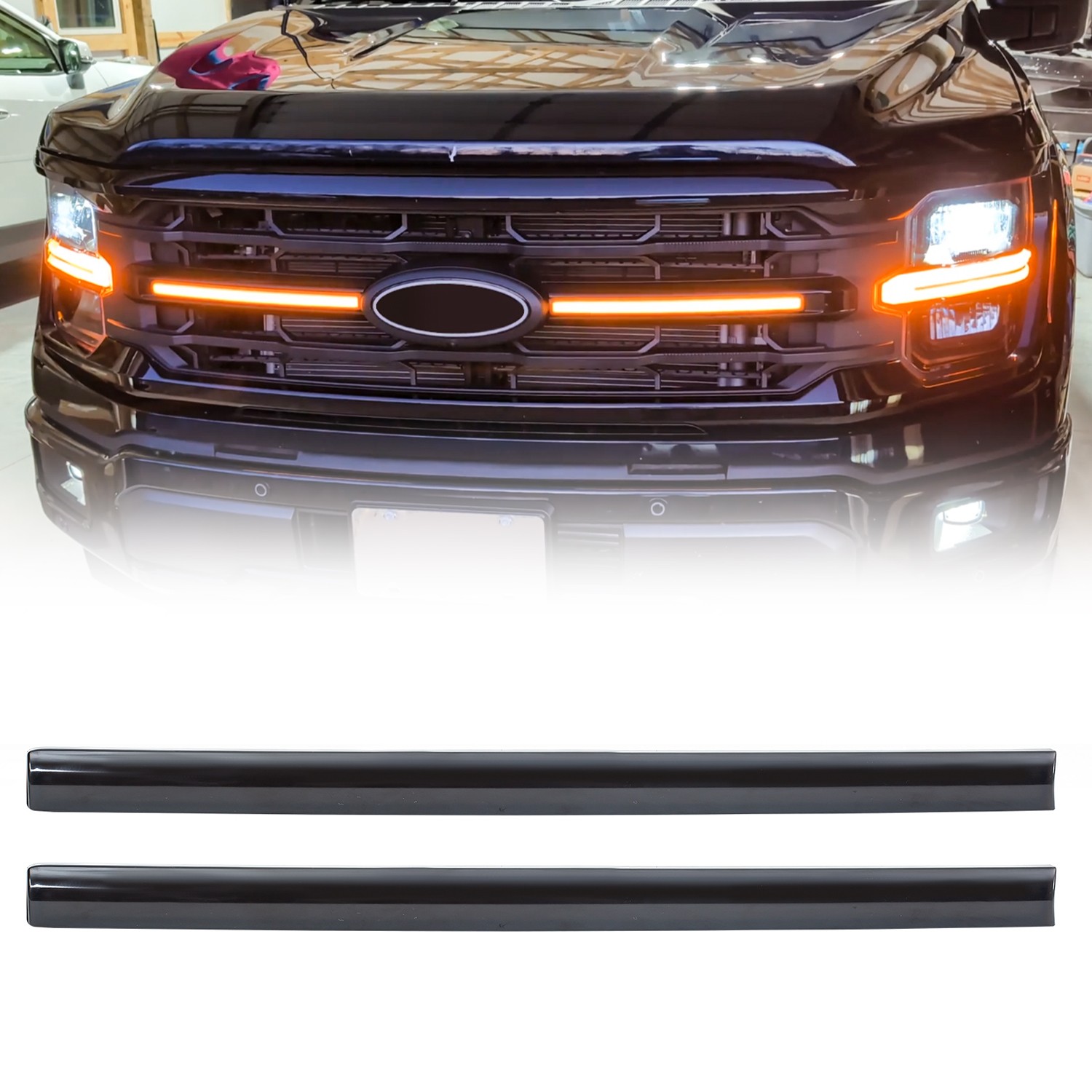 Smoked Amber Light DRL w/Sequential Turn Signal for 2024 Ford F150 XLT OEM Grill