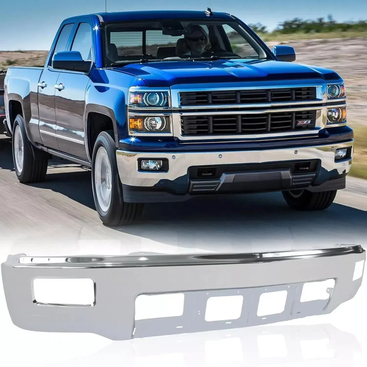 For 2014-2015 Chevy Silverado 1500 Front Bumper Face Bar Chrome W/ Fog Hole