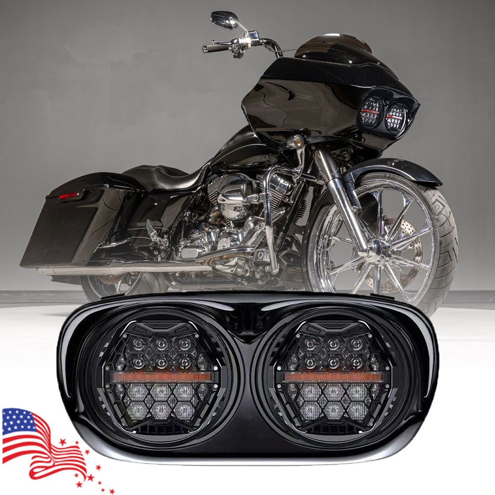 Fit for Harley Road Glide 2003-2013 DOT LED Dual Headlight w/Amber DRL Head Lamp