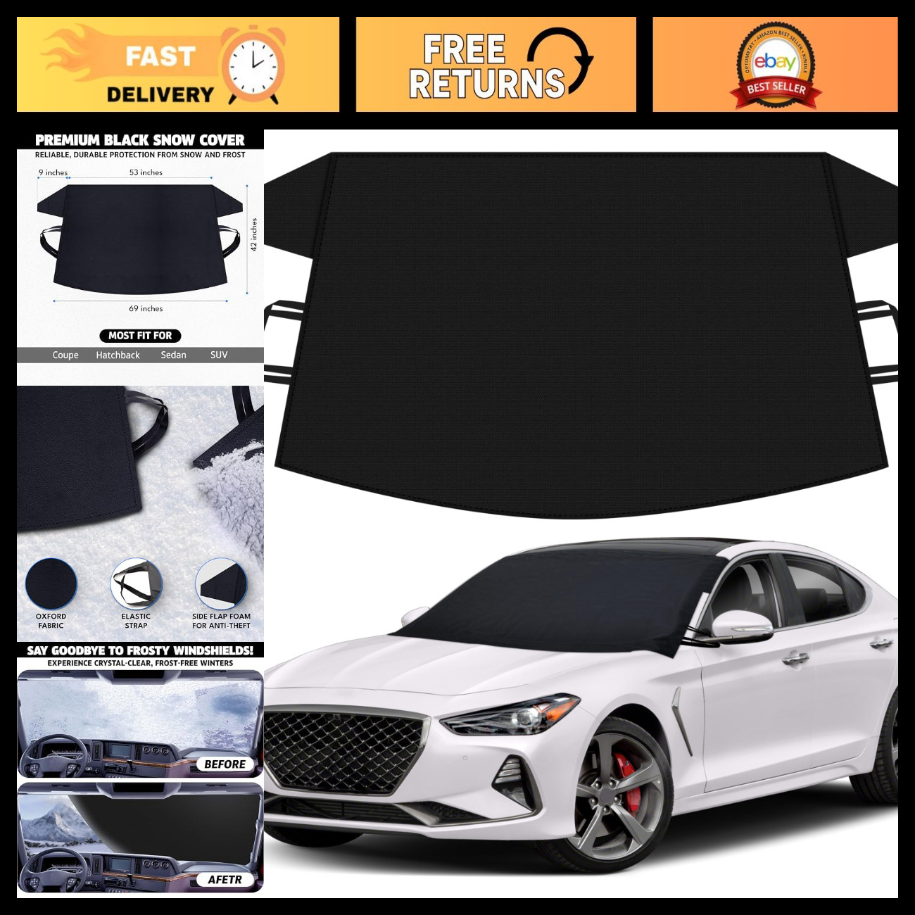 Winter Windshield Snow Cover - Waterproof Frost Shield for Cars, SUVs & Trucks Winter Windshield Snow Cover - Waterproof Frost Shield for Cars, SUVs & Trucks
