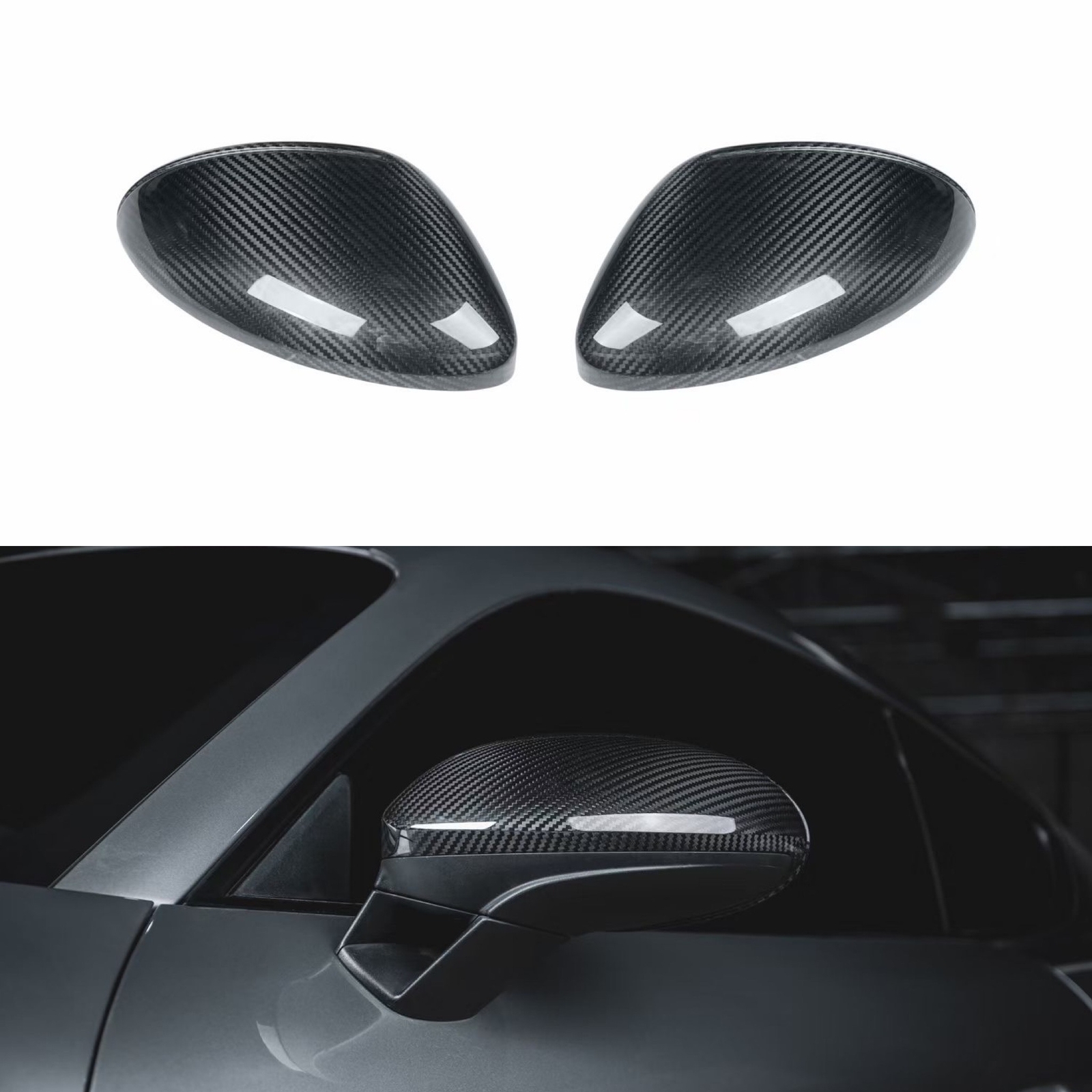 2PCS Real Full Carbon Fiber Mirror Cover Replacement Fit for Porsche 718 982