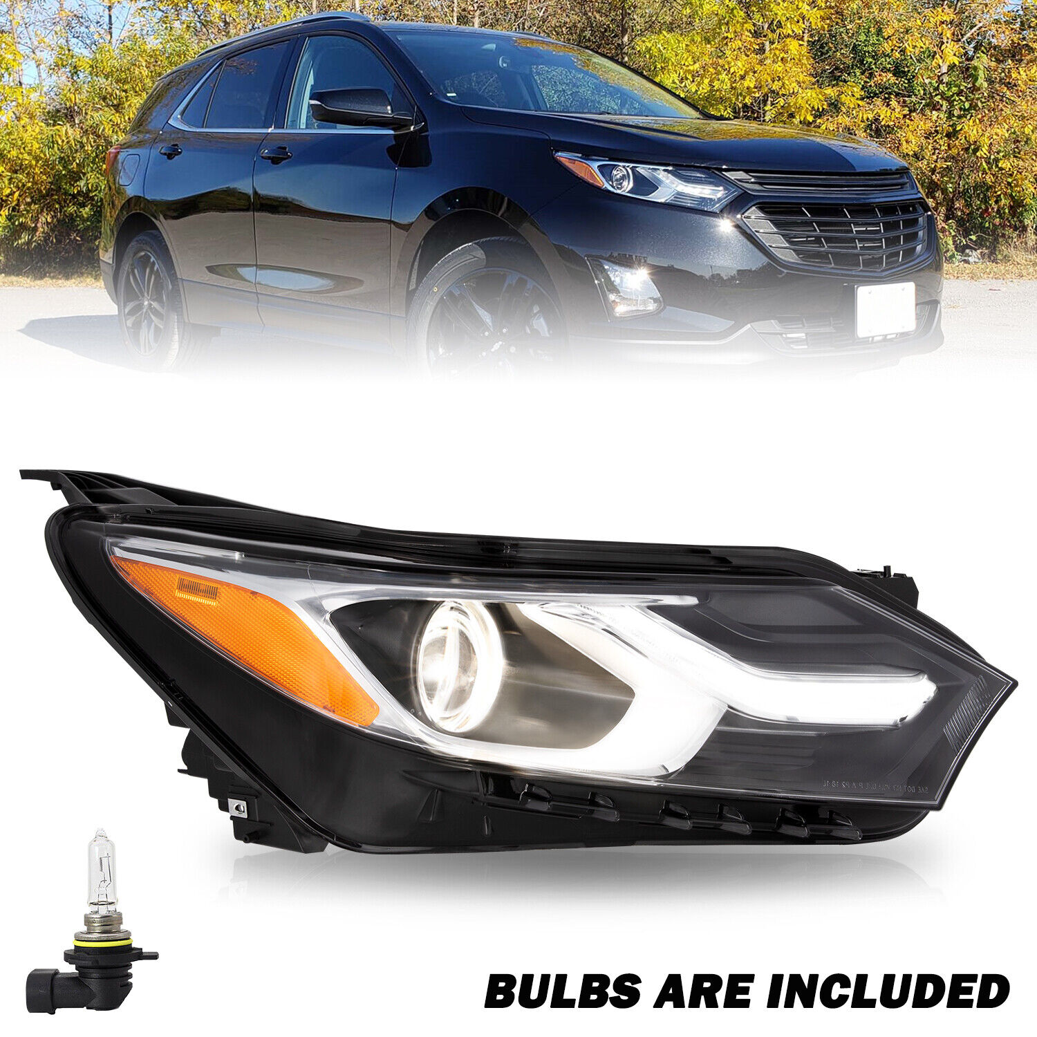 For 2018-2020 Chevy Equinox Halogen Headlight w/ LED DRL Right Passenger Side
