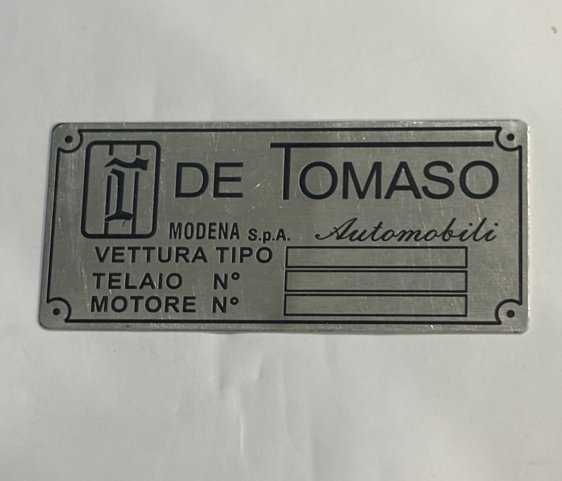 Data Plate De Tomaso Automobili identification