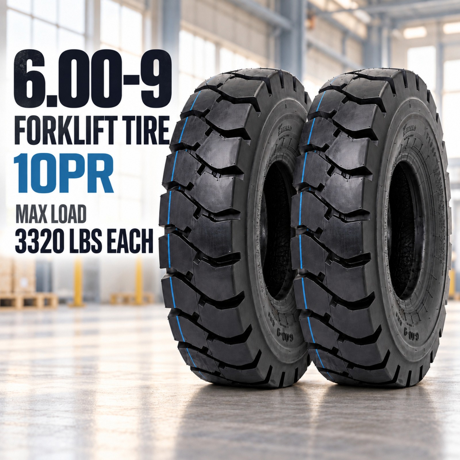 HALBERD Set 2 6.00-9 Forklift Tires 10PR 6.00x9 Industrial LoaderTire Heavy-Duty