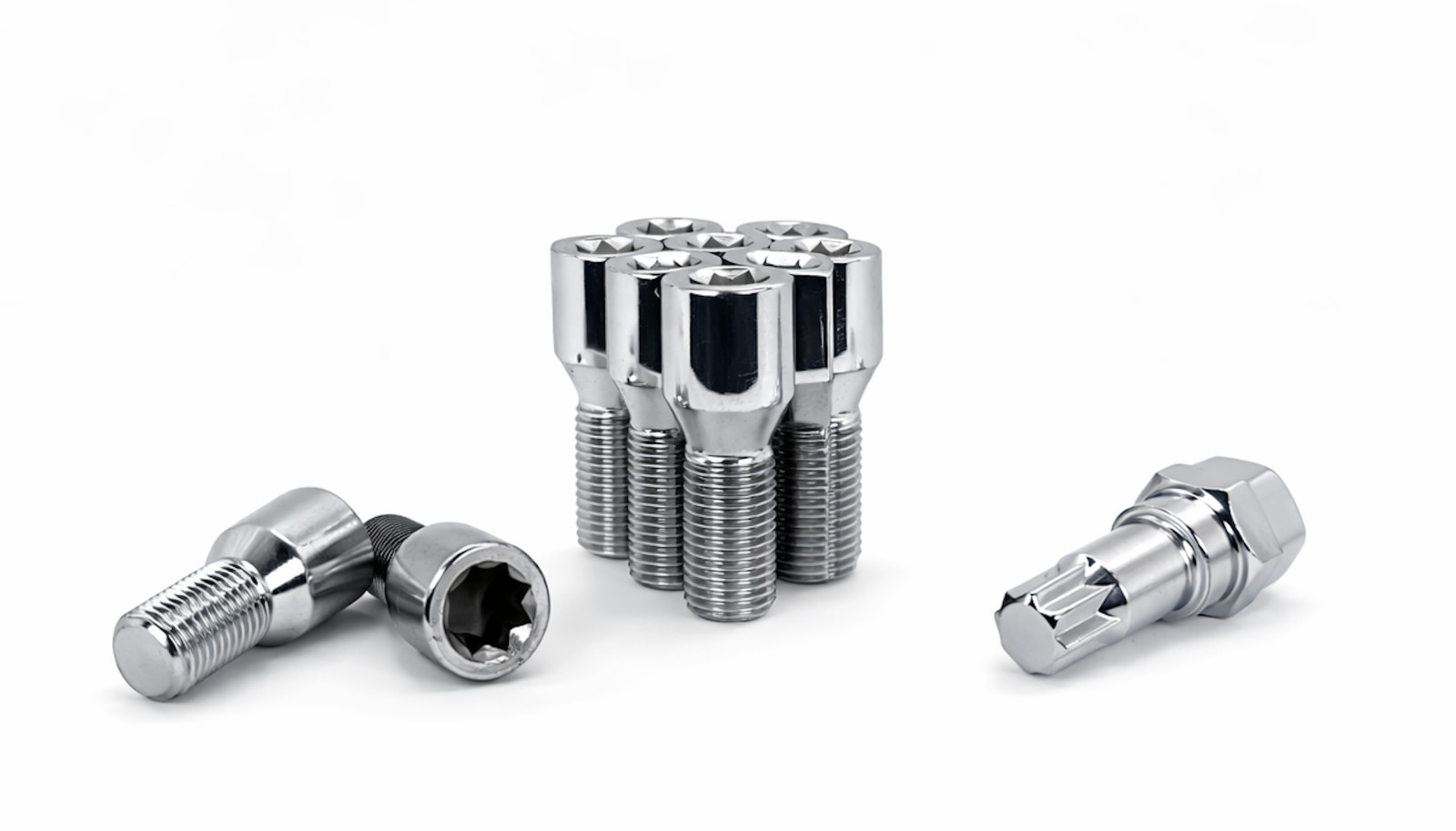 20 Pcs 14x1.5 Chrome Tuner Lug Bolts Acorn Seat 24mm Shank With 8 Point Star Key 20 Pcs 14x1.5 Chrome Tuner Lug Bolts Acorn Seat 24mm Shank With 8 Point Star Key