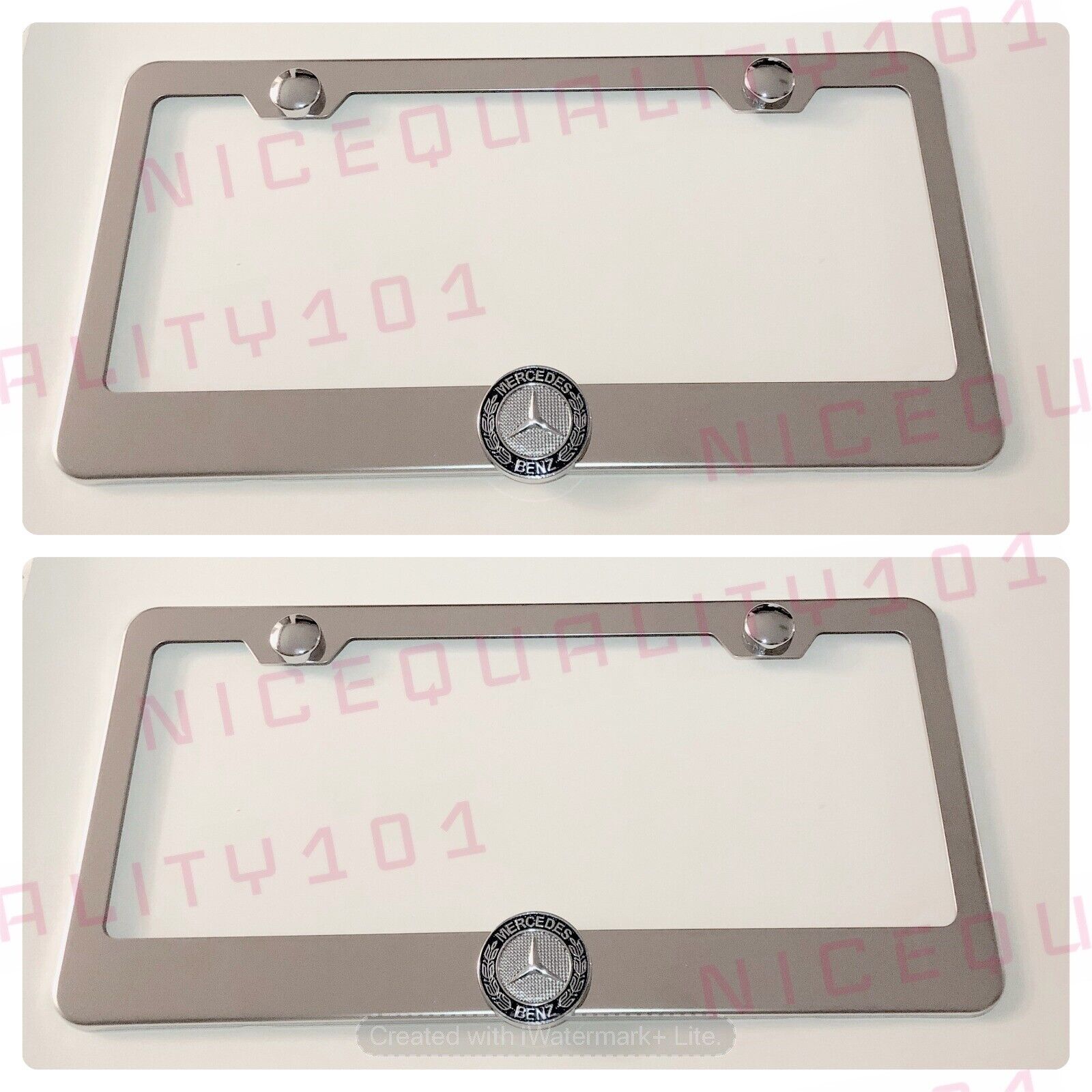 2x 3D Mercedes Benz Stainless Steel Chrome Finished License Plate Frame