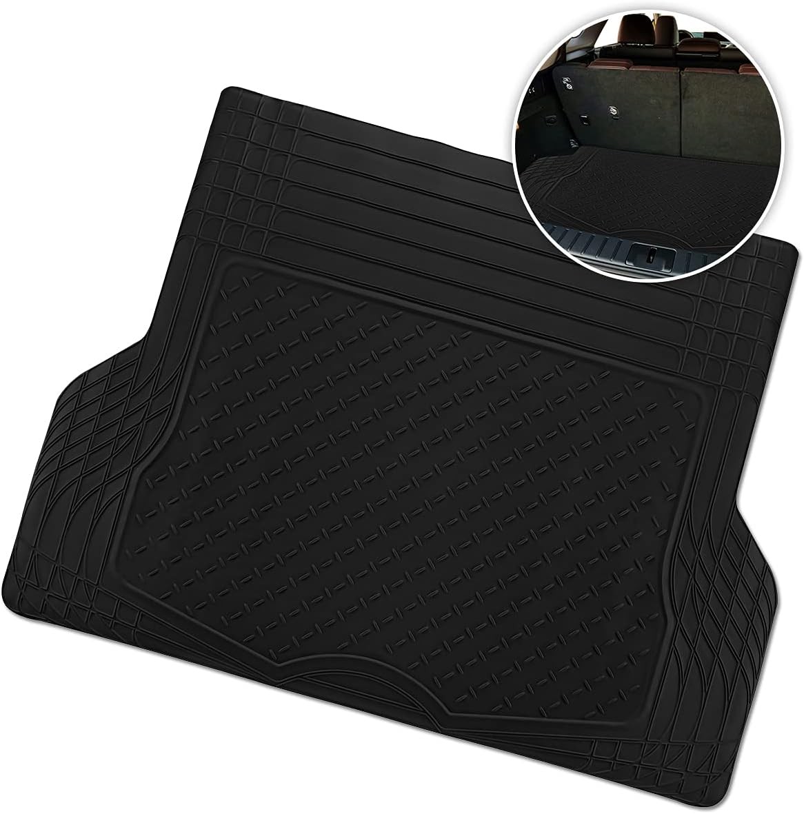 All Weather Rubber Semi Pattern Cargo Liner Trunk Floor Mat Premium Quality Blac