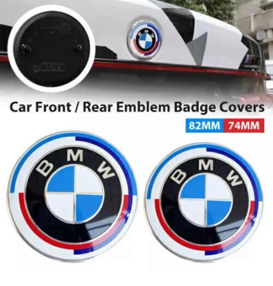 2Pc Front Hood Badge Rear Trunk 82mm 74mm Emblem Fit For BMW 50th Anniversary-* 2Pc Front Hood Badge Rear Trunk 82mm 74mm Emblem Fit For BMW 50th Anniversary-*