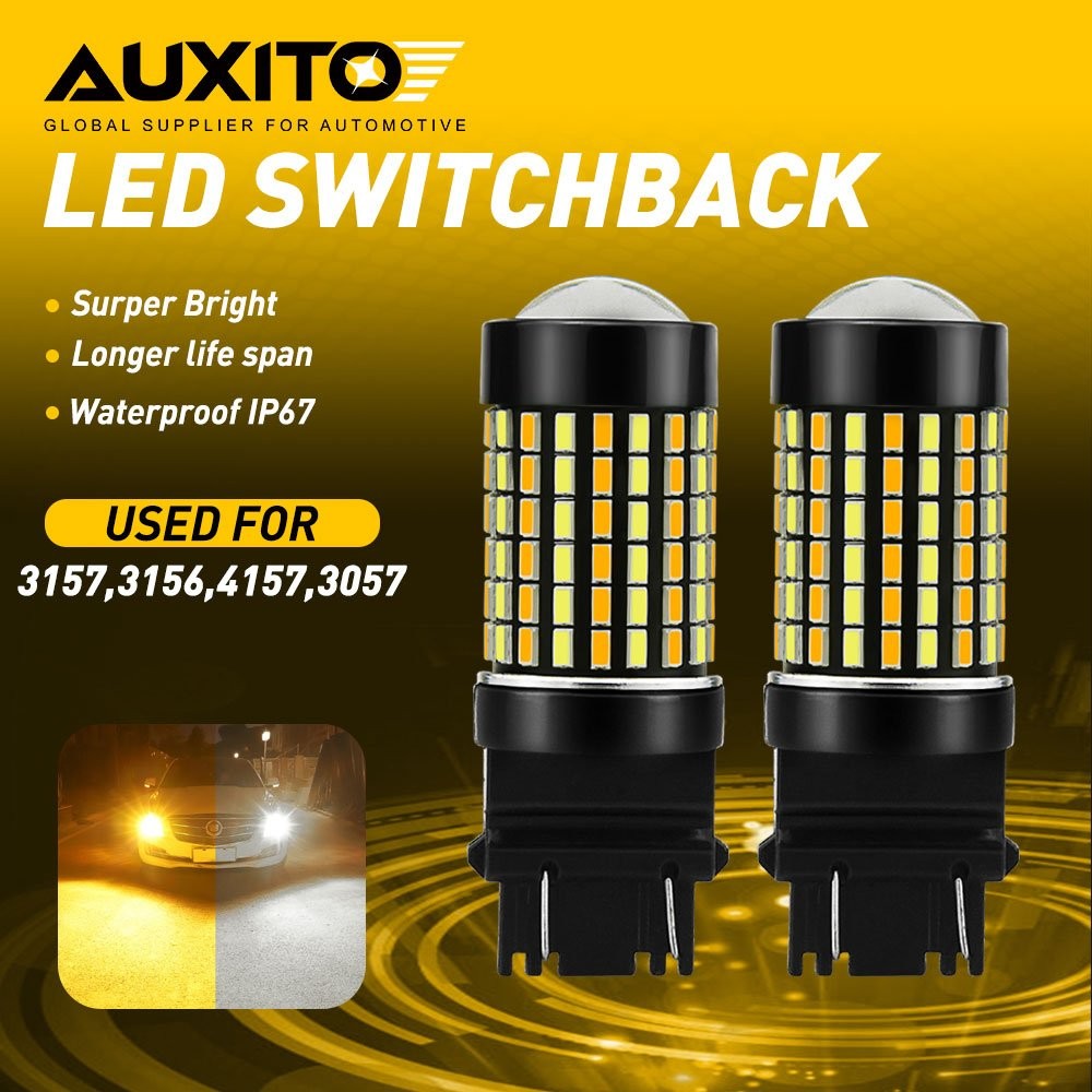 2PCS 3157 4157 3156 SMD LED White Amber Switchback Turn Signal DRL Light AUXITO