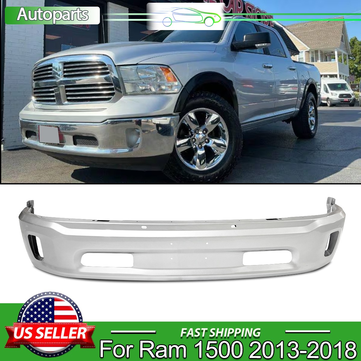 Bright Silver Steel New Front Bumper Face Bar WS2/PS2 For 2013-18 Dodge Ram 1500
