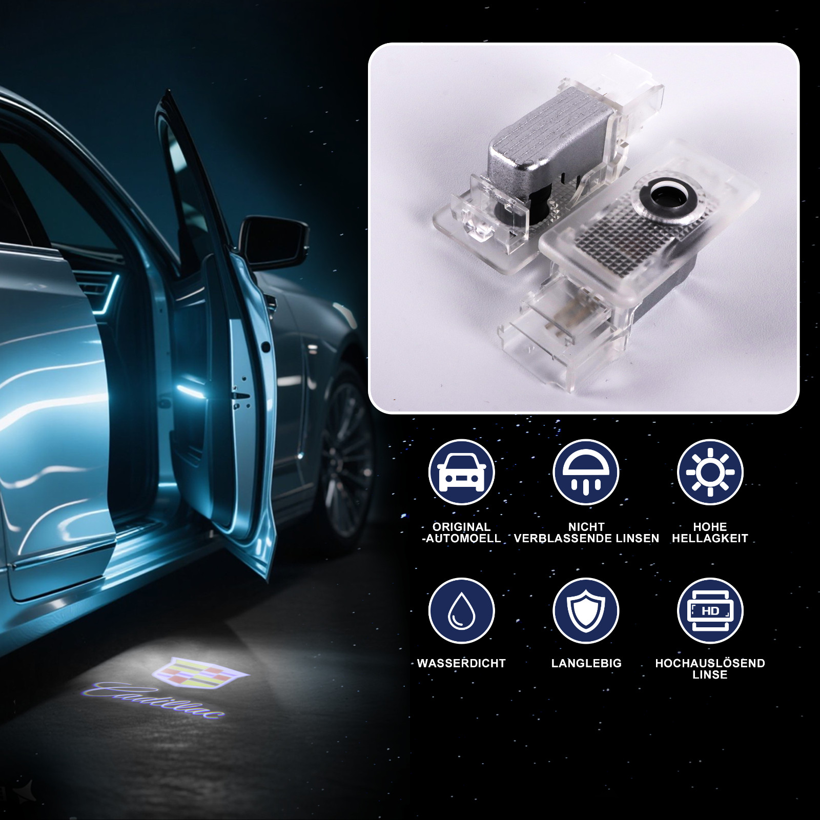 2x Never Fade Ghost LED Door Step Courtesy Shadow Lights For ATS SRX Mulitcolor