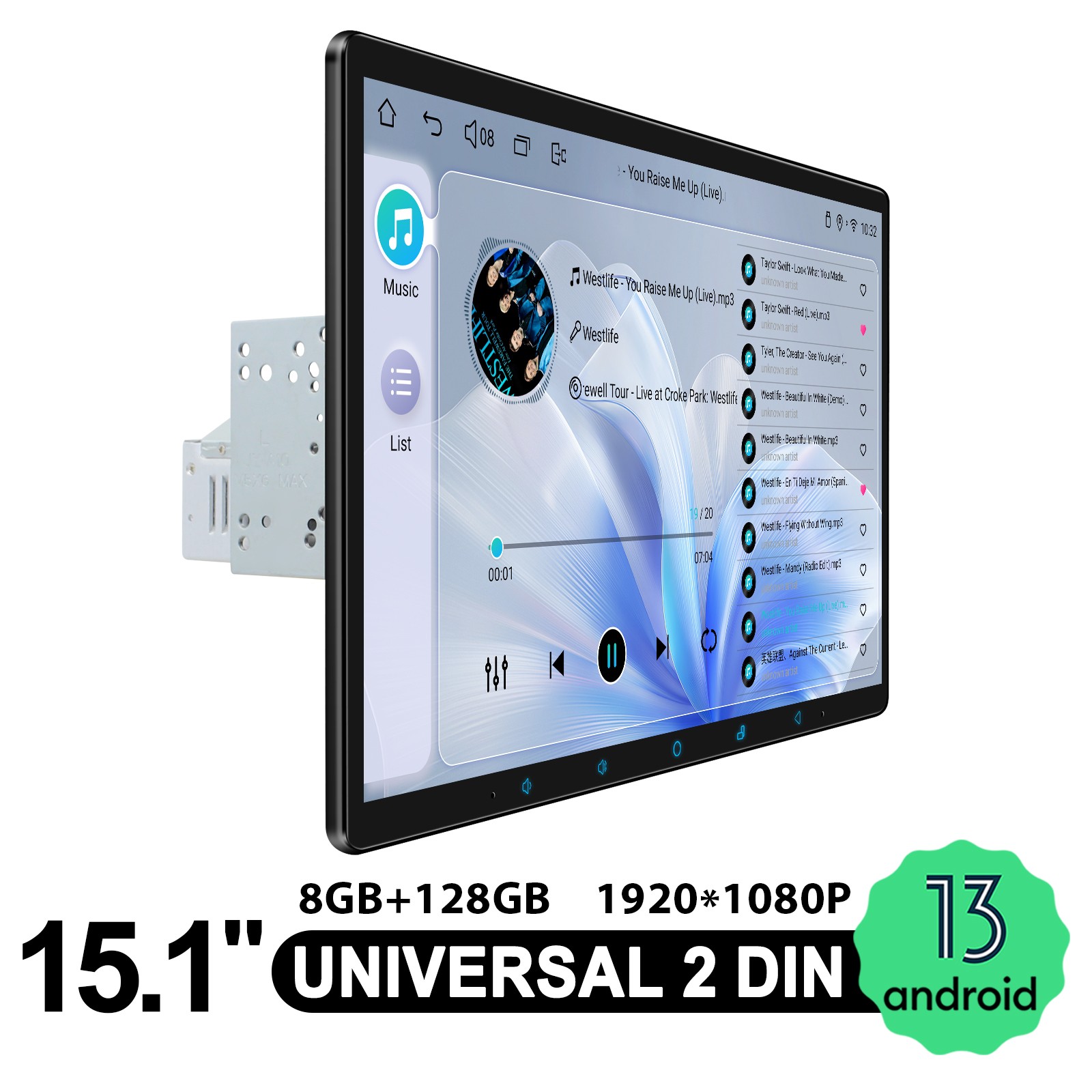 15.1 Inch Car Stereo Radio Android 8G+128G Universal Double Din 1920*1080P GPS