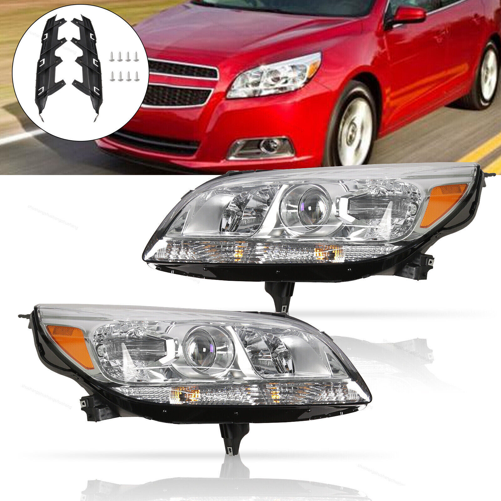 Pair Left Right Projector Headlights Halogen For 2013-2015 Chevy Malibu Limited