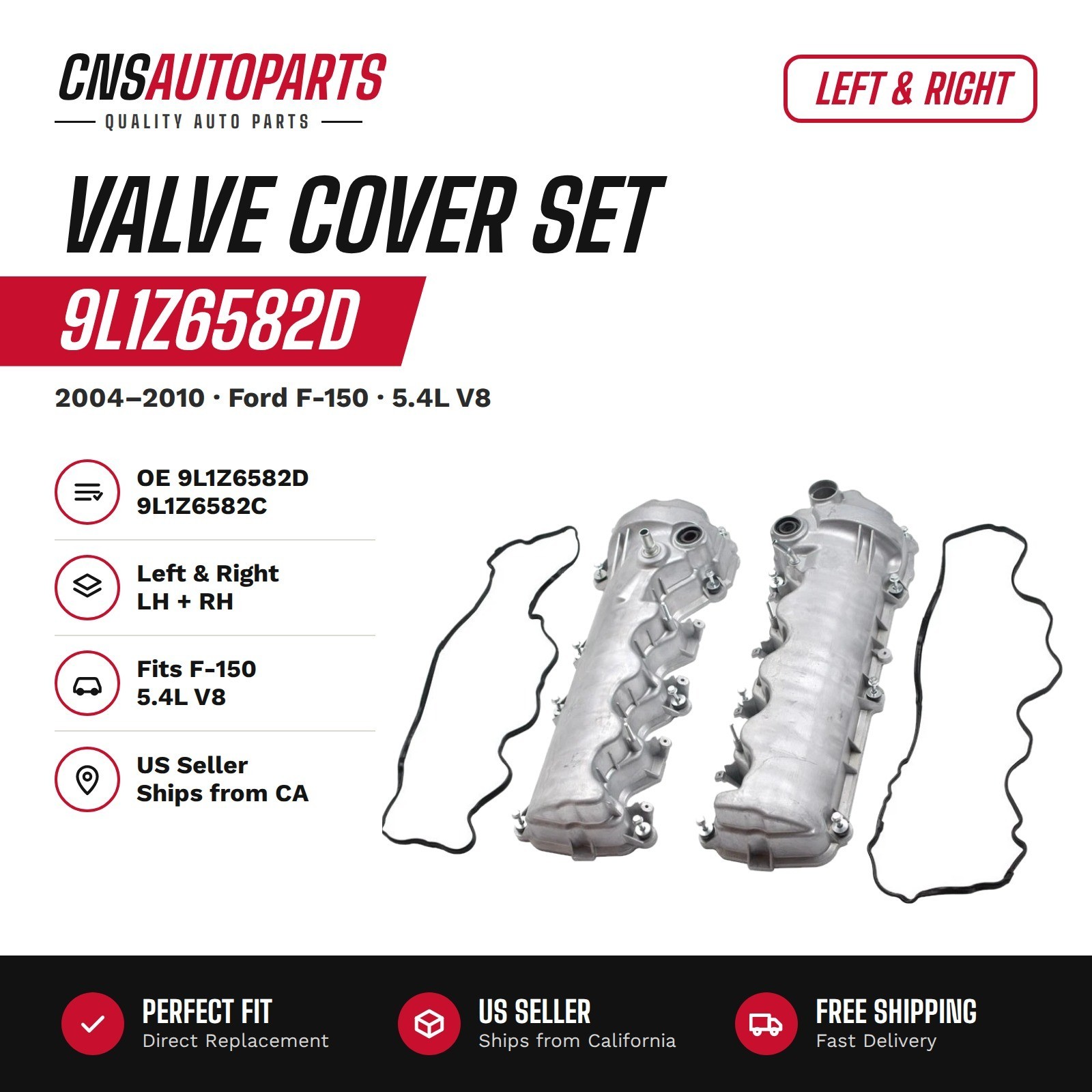 Left & Right Engine Valve Cover For 04-10 Ford F-150 V8 5.4L 9L1Z6582D 9L1Z6582C Left & Right Engine Valve Cover For 04-10 Ford F-150 V8 5.4L 9L1Z6582D 9L1Z6582C