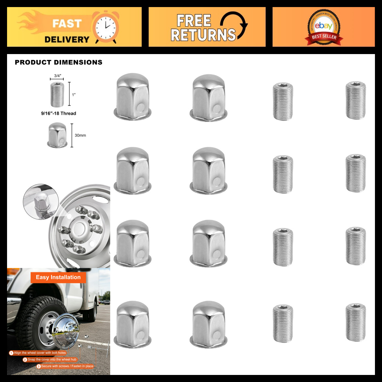 8Pcs Lug Nuts & Adapter for 16\