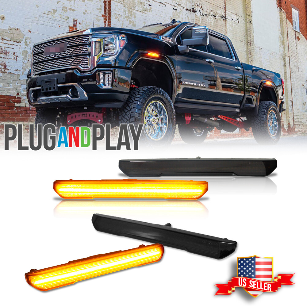 4x Smoked Front&Rear Amber LED Side Marker Lights For 20-24 GMC Sierra 2500 3500
