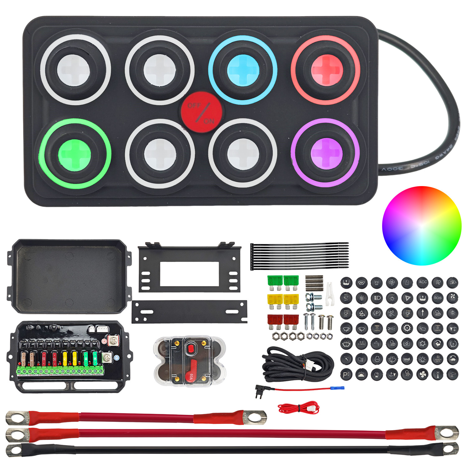 8 Gang RGB Switch Panel Toggle Momentary Pulsed SOS Circuit Control Relay Box